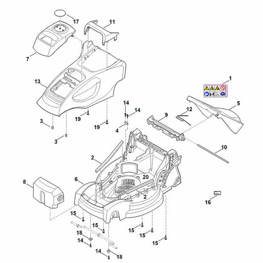 STIHL 0000-967-6747 Warnhinweis positie 1 technische tekening