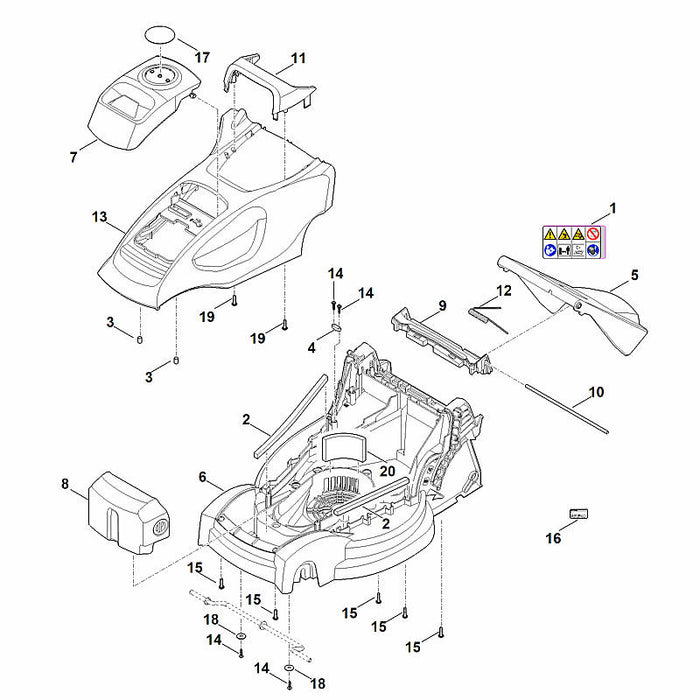 STIHL 0000-967-6747 Warnhinweis positie 1 technische tekening