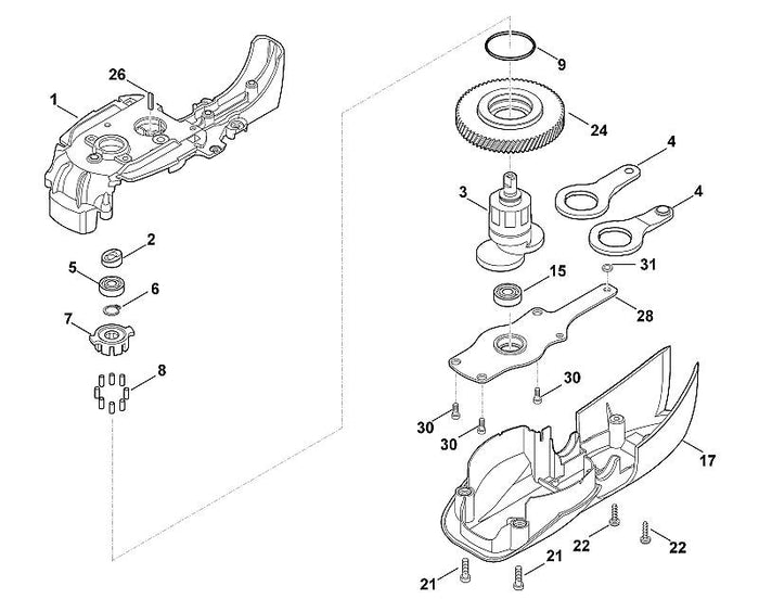 STIHL 6460-641-0306 Getriebegehäuse positie 1 technische tekening