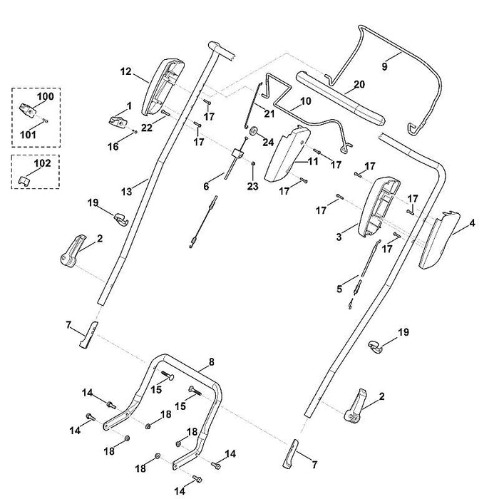STIHL 6383-764-3400 Schaltstange positie 21 technische tekening