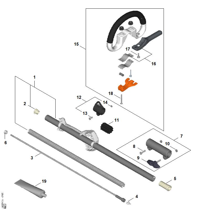 STIHL 4140-710-7120 Schaft Ø 25,4 mm x 0,64 m positie 1 technische tekening