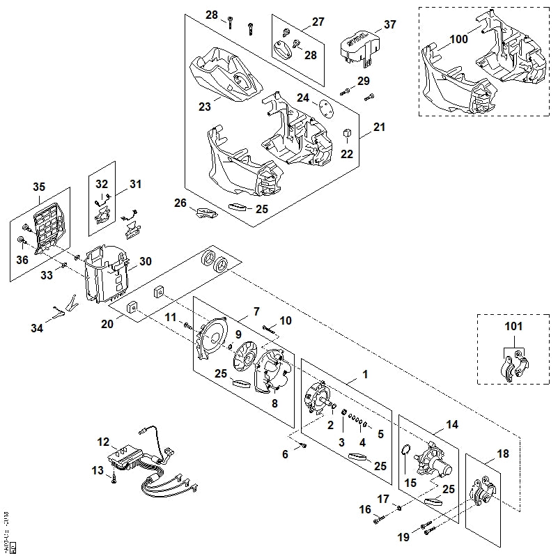 STIHL FA039671500 Typenschild FSA 200 positie 24 technische tekening