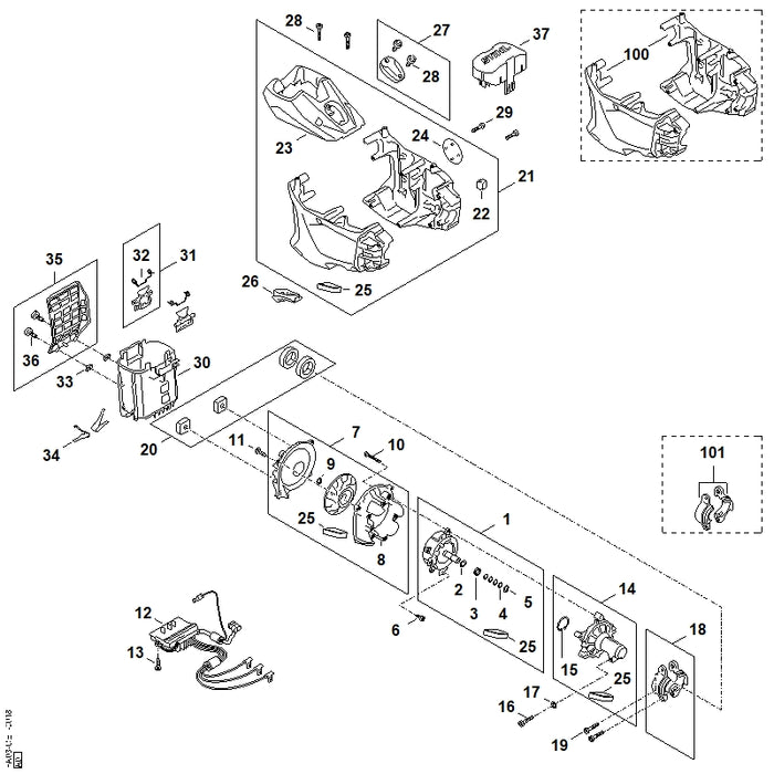 STIHL FA039671500 Typenschild FSA 200 positie 24 technische tekening