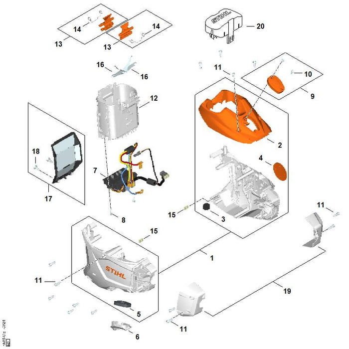 STIHL FA039671501 Typenschild FSA 250 positie 4 technische tekening