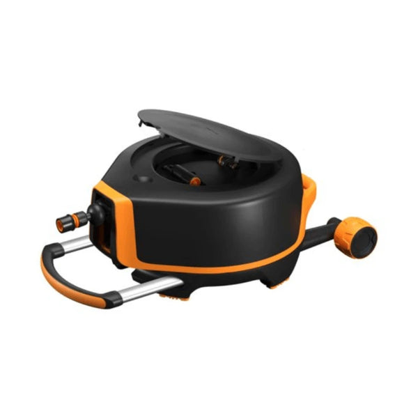 Fiskars Automatischer Schlauchaufroller XL mit Rädern inkl. 20 m Gartenschlauch