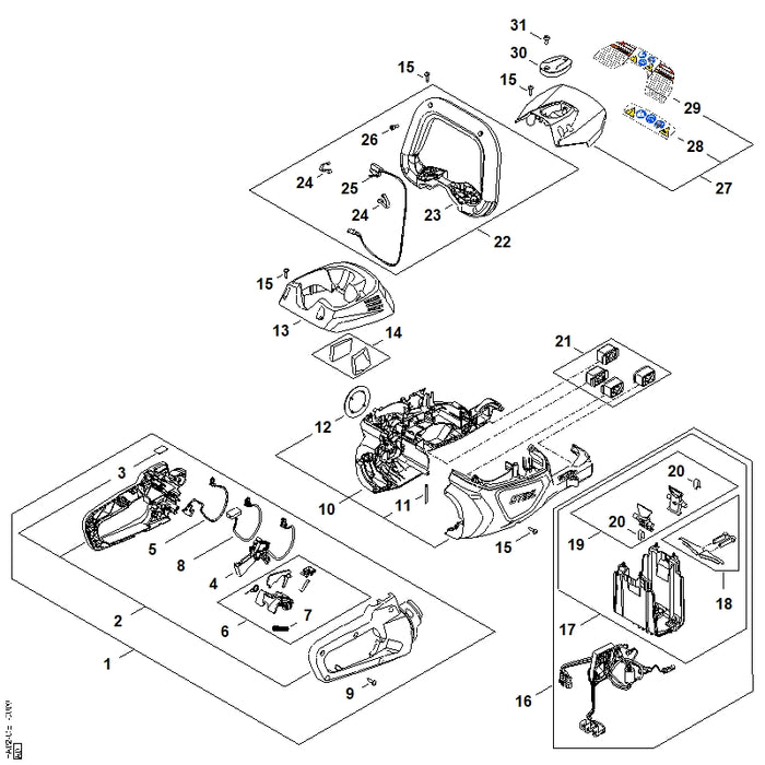 STIHL HA029677200 Warnhinweis Piktogramm HSA 140 positie 28 technische tekening