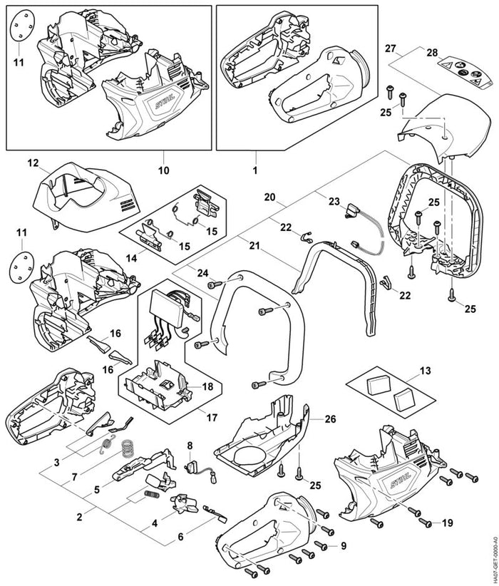 STIHL HA077909100 Handschutz positie 27 technische tekening