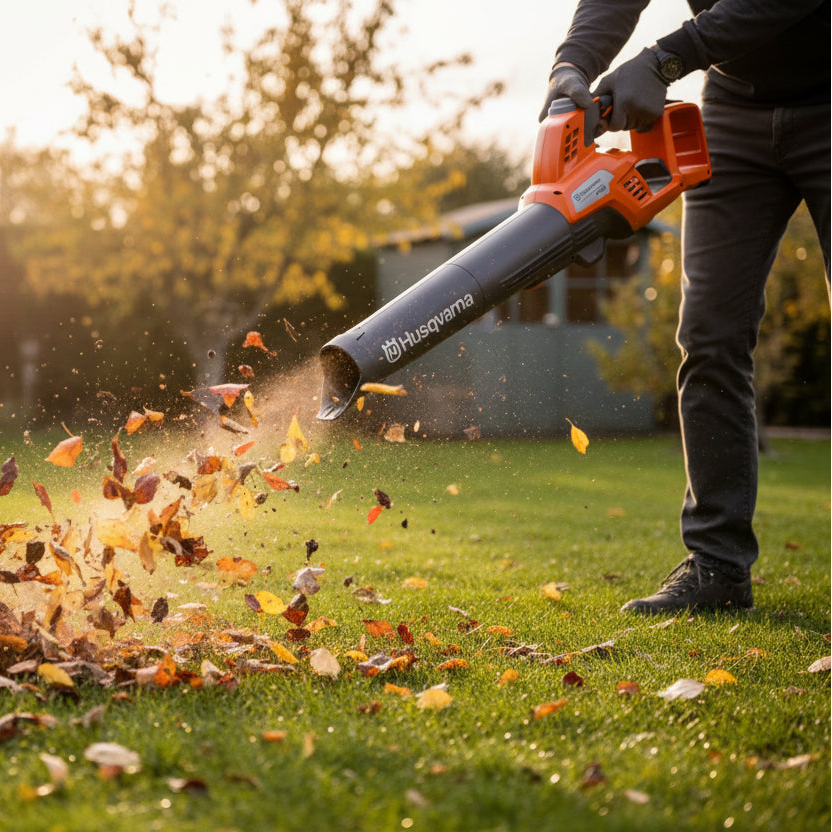 Husqvarna Akku-Laubbläser 335iB in Aktion