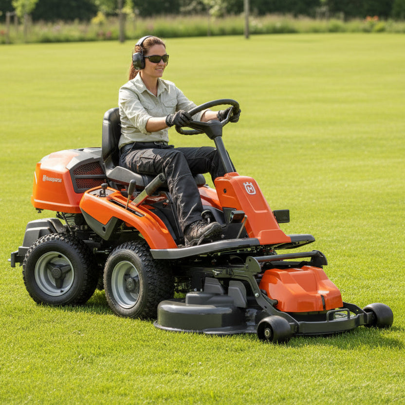 Husqvarna Benzin-Aufsitzfrontmäher R 214C in Aktion