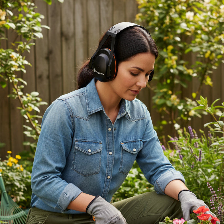 Husqvarna Gehörschutz für Gartenarbeiten in Aktion