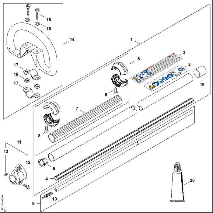 STIHL LA017107115 Schaft 25,5 mm positie 1 technische tekening
