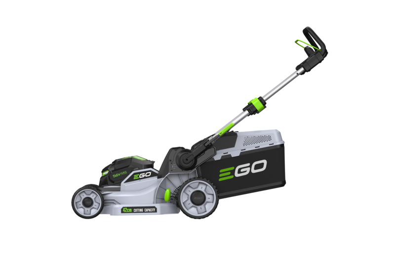 EGO 42 cm duwgrasmaaier, polymeer behuizing, zonder wielaandrijving, stalen comfortgreep met greephoogteverstelling en ruimtebesparende klapfunctie