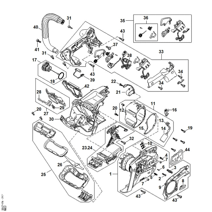 STIHL MA017901001 Griffgehäuse positie 33 technische tekening