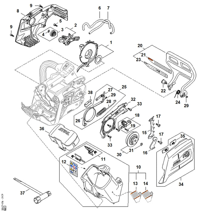 STIHL MA010801802 Lüftergehäuse positie 8 technische tekening