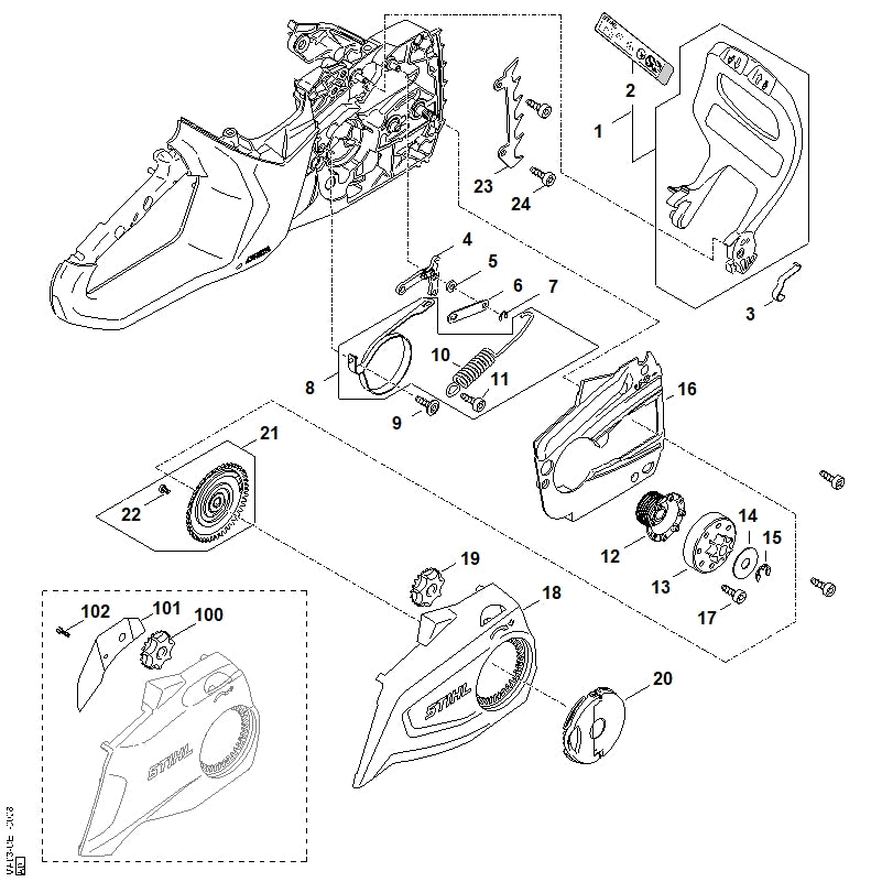 STIHL MA030071000 Satz Kettenbremsteile positie 8 technische tekening