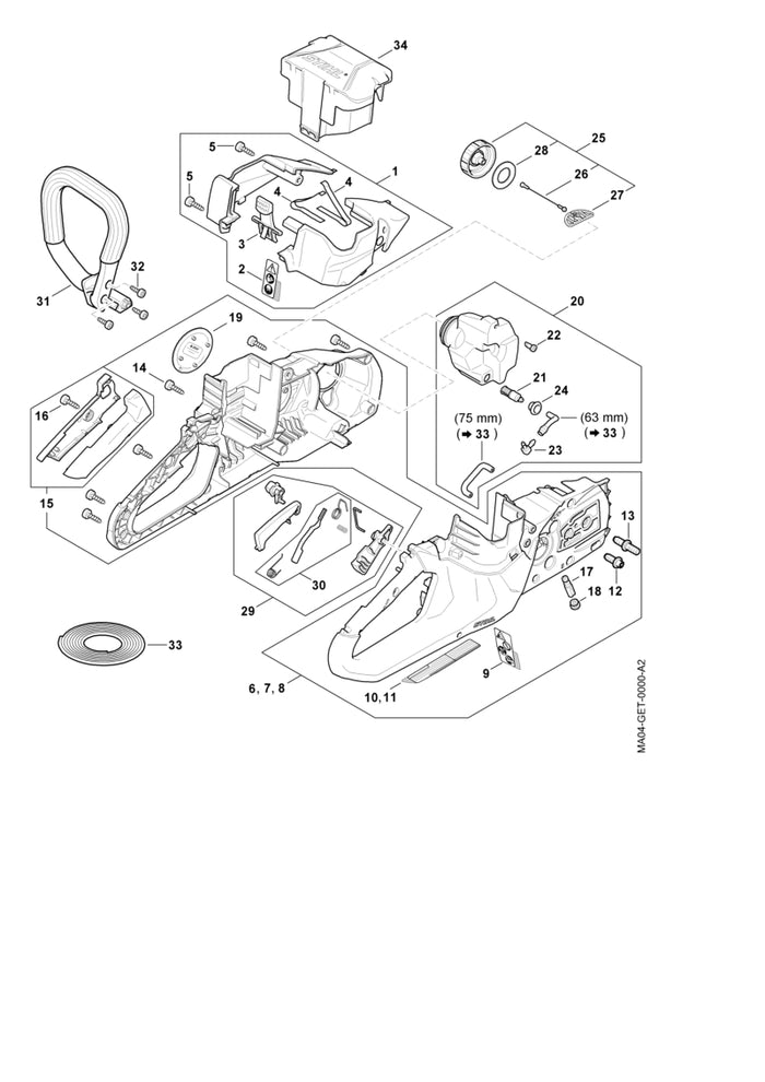 STIHL MA047901004 Griffgehäuse positie 6 technische tekening