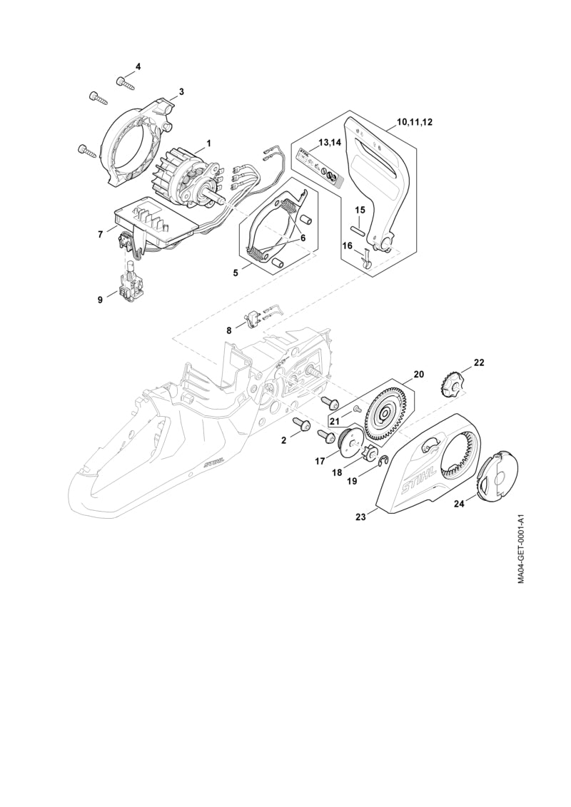 STIHL MA046401700 Kettenraddeckel positie 23 technische tekening