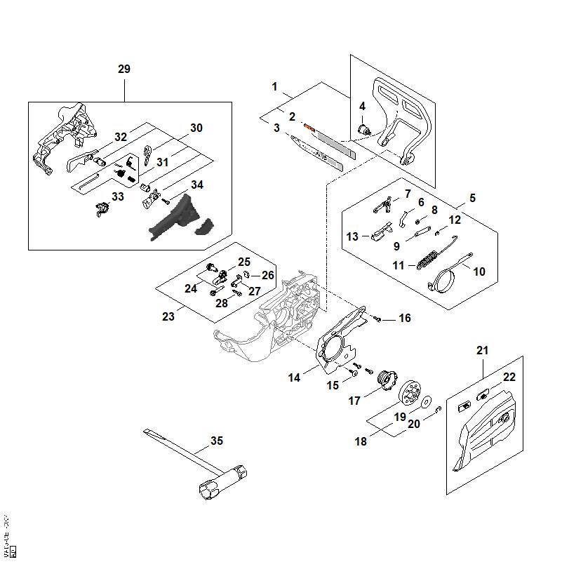 STIHL MA057924900 Handschutz positie 1 technische tekening