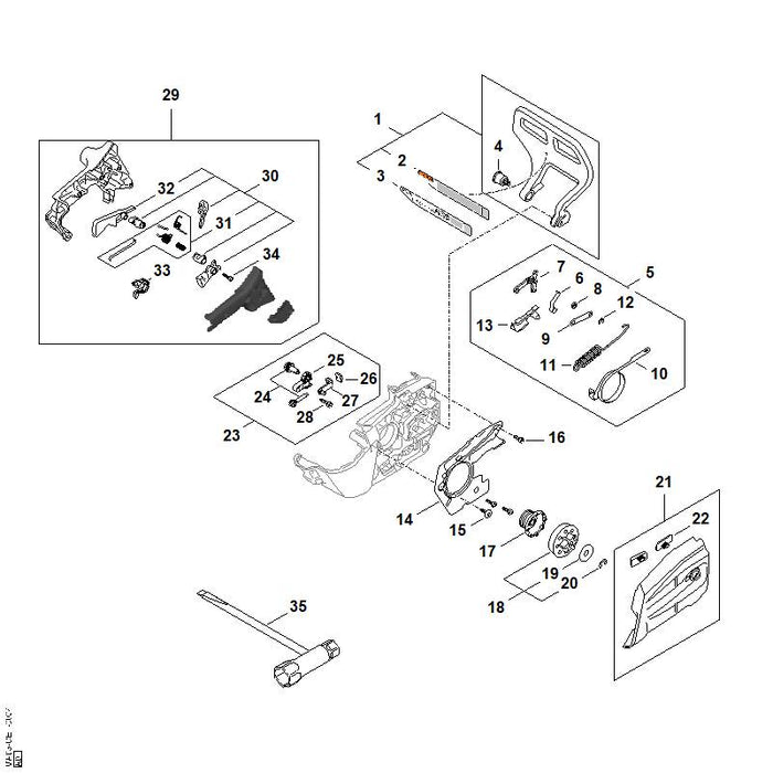 STIHL MA057924900 Handschutz positie 1 technische tekening