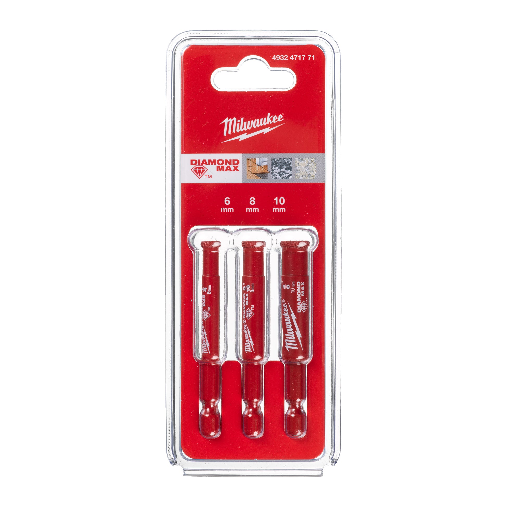 Milwaukee Nassbohrer-Set DIAMOND MAX 6, 8, 10 mm - 3-teilig Packung