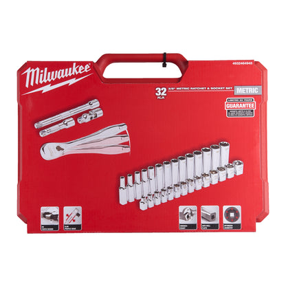 Milwaukee Ratschen- und Steckschlüssel-Set 3/8" metrisch - 32-teilig Packung