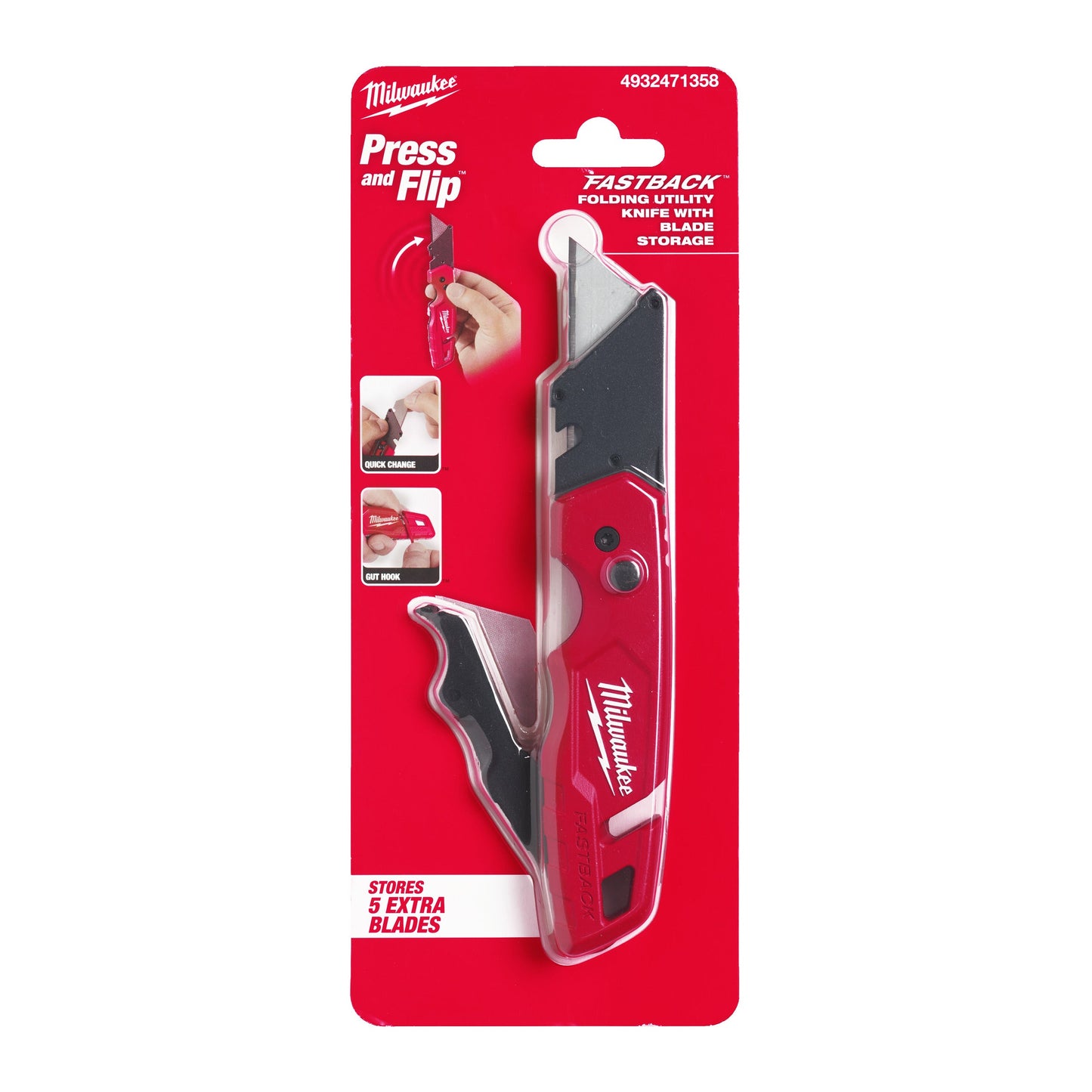 Milwaukee Universal-Klappmesser FASTBACK™ mit Magazin für Ersatzklingen Packung