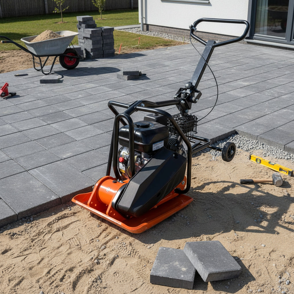 Altrad Eco Rüttelplatte GIANT – 80 kg SET mit Radsatz & Gummi-Vibrationsmatte