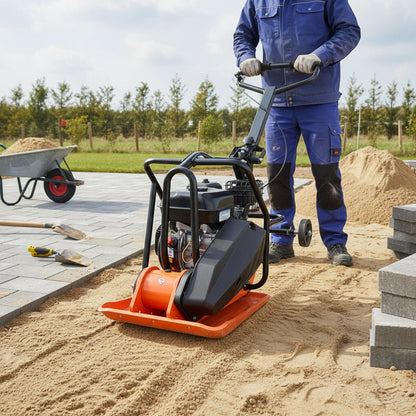 Altrad Eco Rüttelplatte GIANT – 80 kg SET mit Radsatz & Gummi-Vibrationsmatte