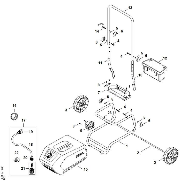 STIHL RA015000501 Saugschlauch positie 17 technische tekening