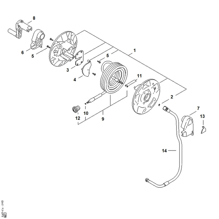 STIHL RE015000805 Hochdruckschlauch DN 6, 12 m positie 9 technische tekening
