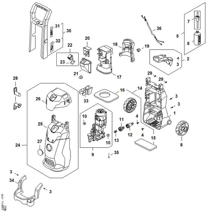 STIHL RE026000626 Motorpumpeneinheit positie 9 technische tekening