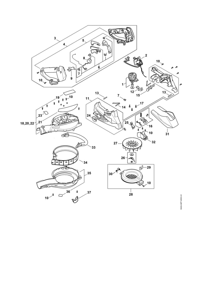 STIHL 0000-998-0624 Schenkelfeder positie 30 technische tekening