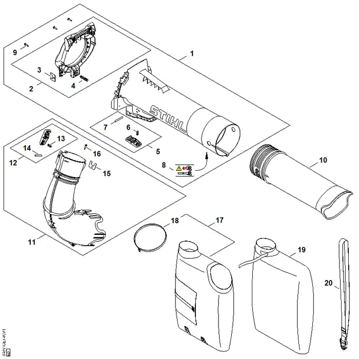 STIHL SA079677600 Hinweisschild  Montage SHA positie 8 technische tekening