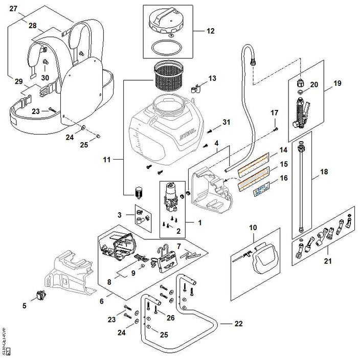 STIHL SA107005601 Pumpe positie 1 technische tekening