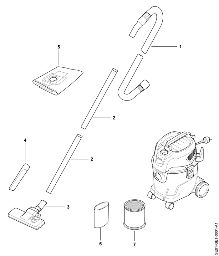 STIHL SE015000500 Saugschlauch positie 1 technische tekening