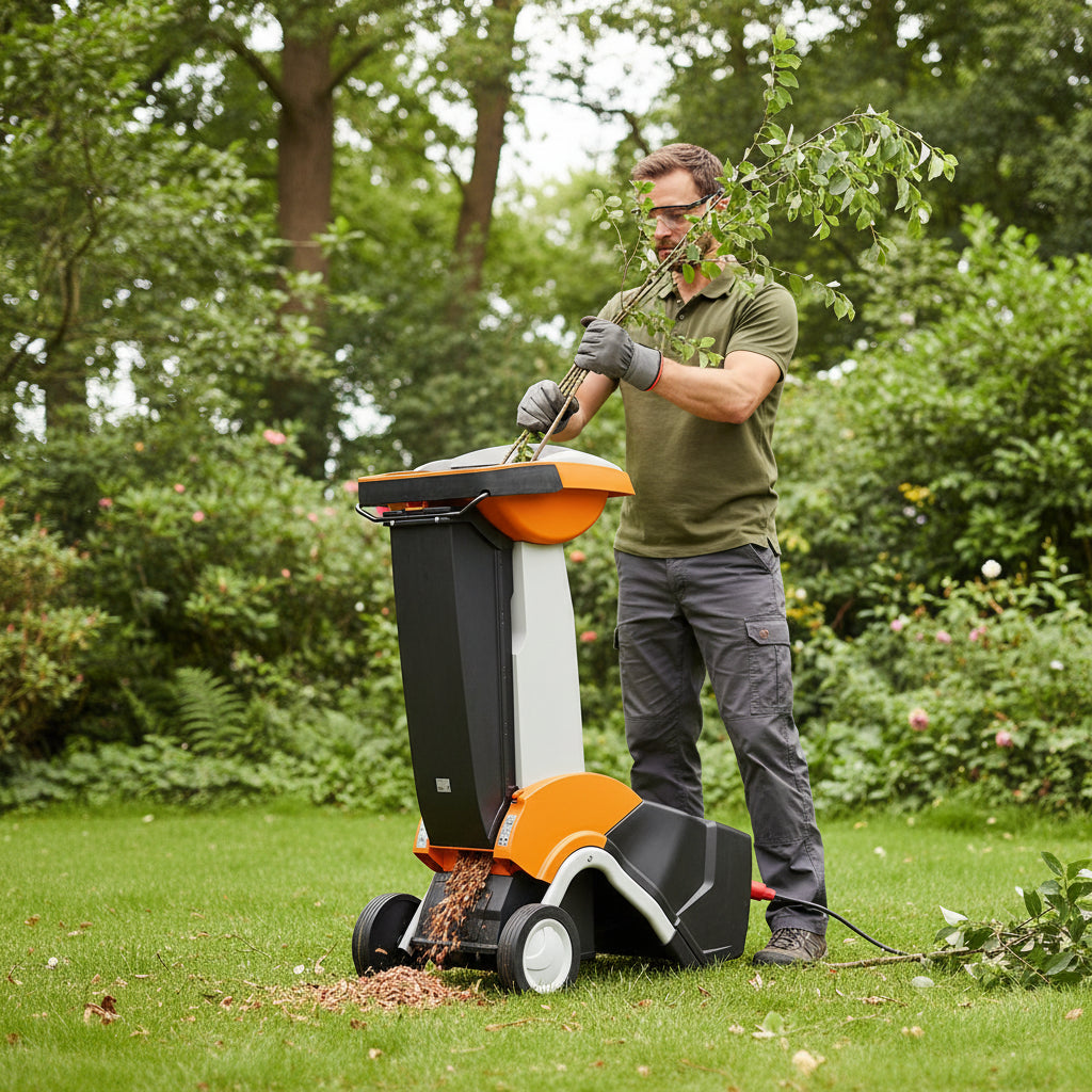 STIHL Elektro-Gartenhäcksler GHE 450 schreddert Äste im Garten