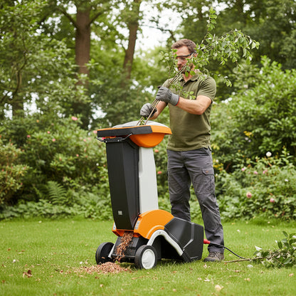 STIHL Elektro-Gartenhäcksler GHE 450 schreddert Äste im Garten