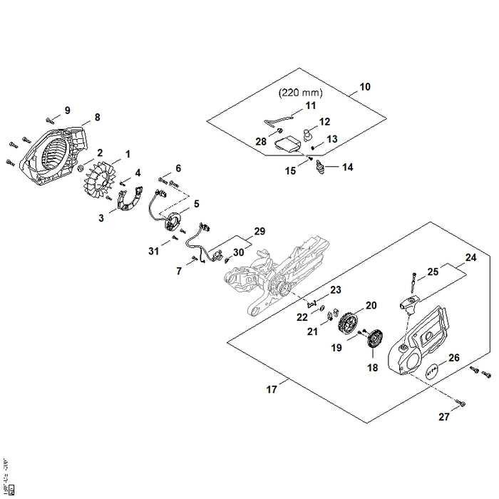 STIHL TB014001215 Schwungrad positie 1 technische tekening