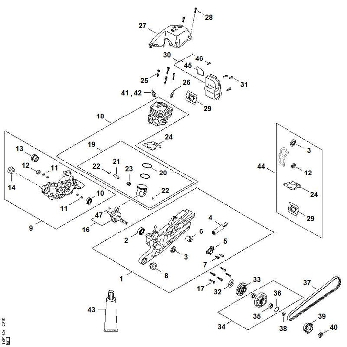 STIHL TB011400605 Schalldämpfer positie 30 technische tekening
