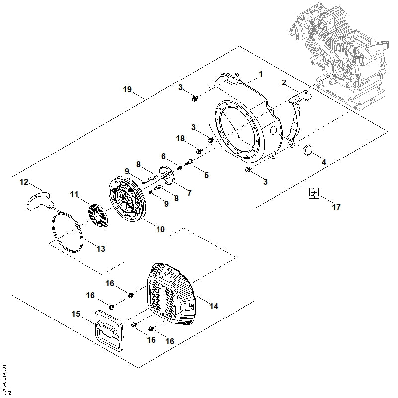 STIHL 0004-190-4002 Anwerfvorrichtung kpl. positie 19 technische tekening