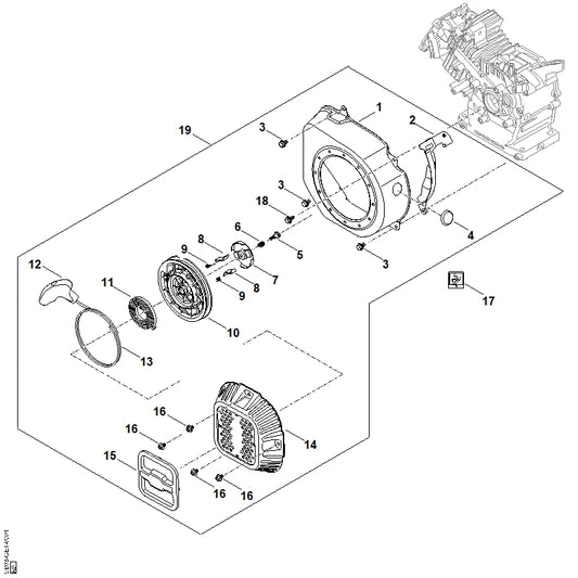 STIHL 0004-190-4002 Anwerfvorrichtung kpl. positie 19 technische tekening
