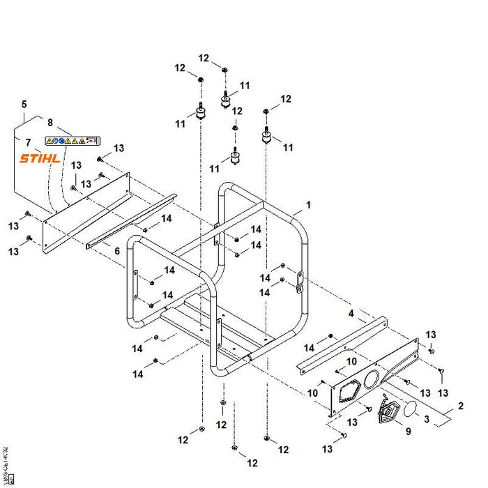STIHL VB039671500 Typenschild WP 300 positie 3 technische tekening