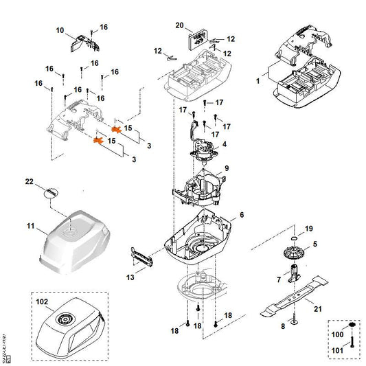 STIHL WA314309800 Sperrhebel positie 3 technische tekening