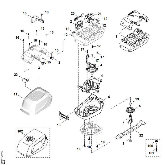 STIHL WA414301420 Elektronikmodul positie 21 technische tekening