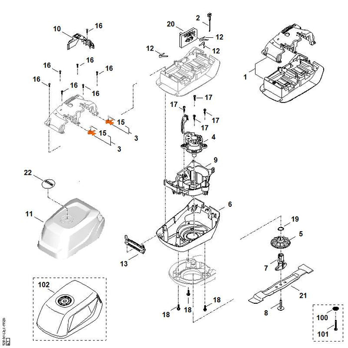STIHL WA404301400 Elektronikmodul positie 20 technische tekening