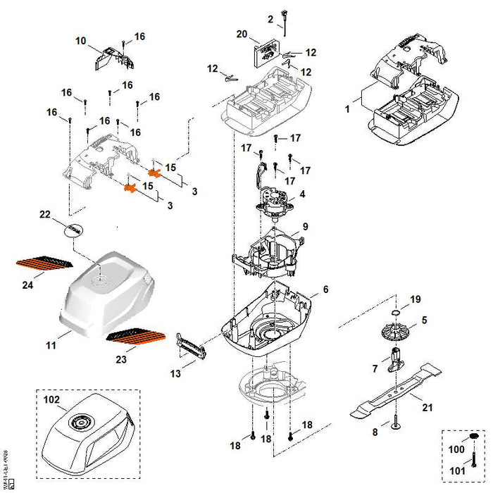 STIHL WA414301400 Elektronikmodul positie 20 technische tekening