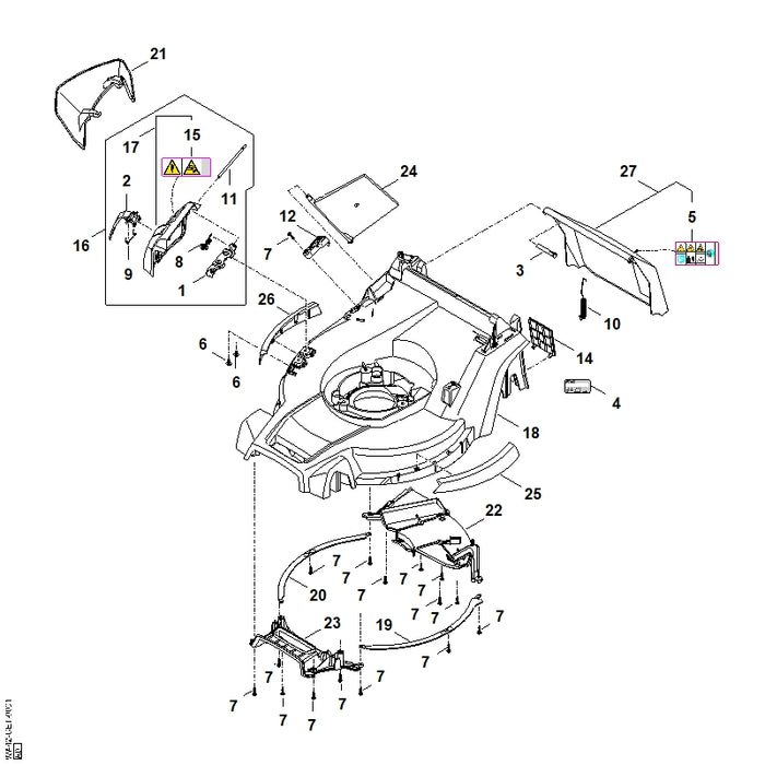 STIHL WA427002700 Auswurfklappe 453 beklebt positie 27 technische tekening