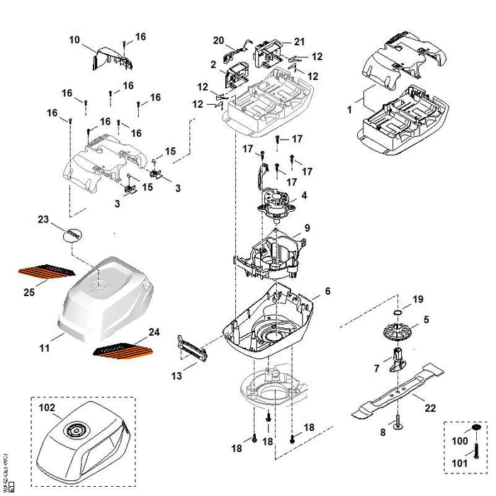 STIHL WA424301400 Elektronikmodul positie 21 technische tekening