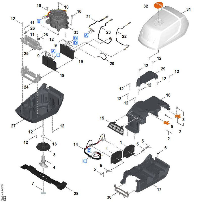 STIHL WA704301401 Elektronikmodul (Motor) positie 19 technische tekening