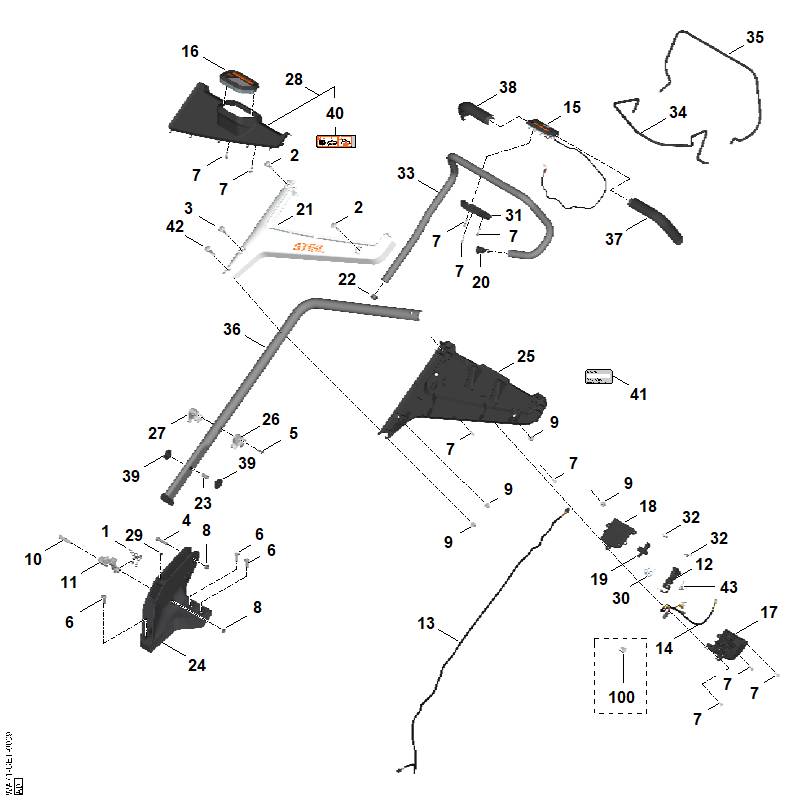 STIHL WA707640200 Schalthebel - Fahrantrieb positie 34 technische tekening